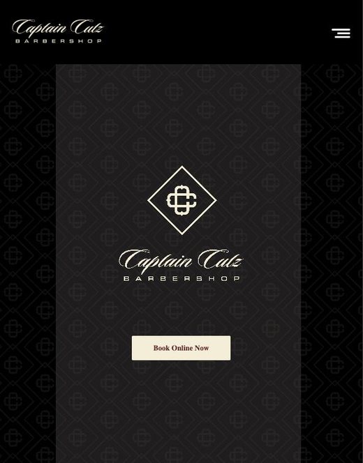 Captain Cutz homepage on a phone with the Book Online Now button